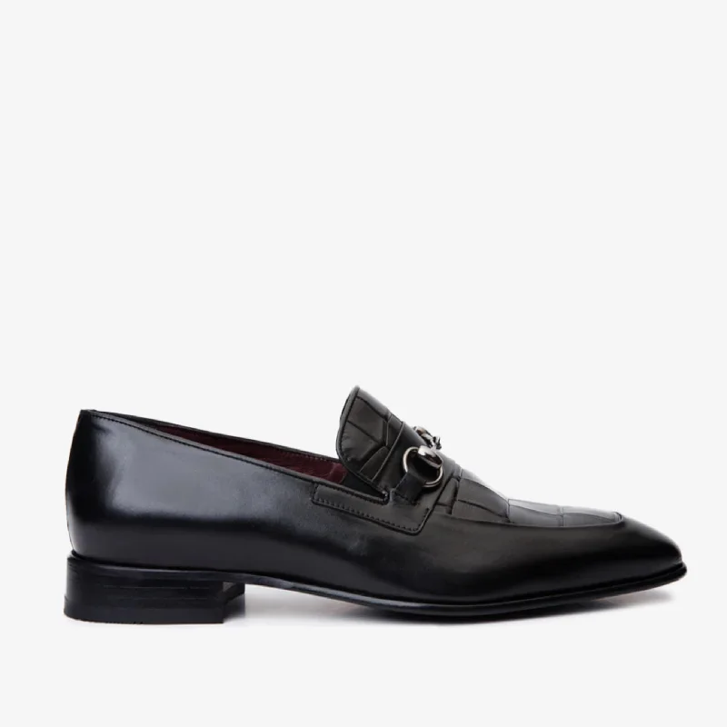 Men's Sporty Boots The Pusan Black Leather Bit Loafer Men Shoe