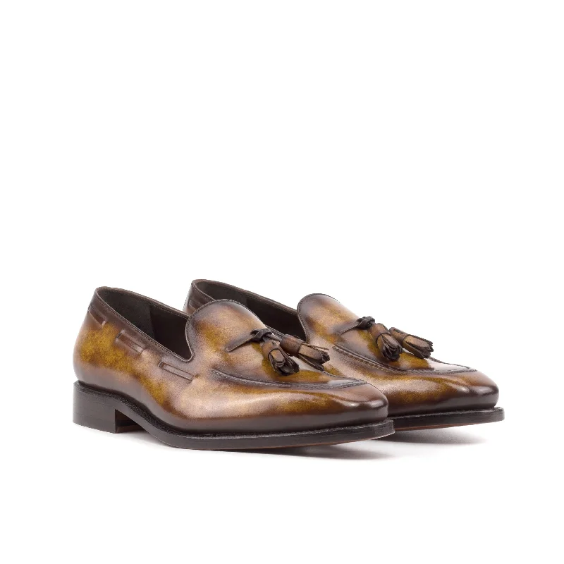 Men's Anti-Slip Shoes DapperFam Luciano in Cognac Men's Hand-Painted Patina Loafer