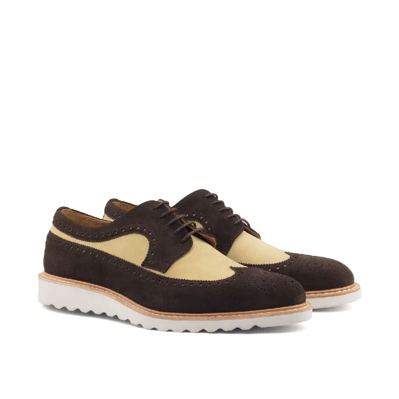 Men's Breathable Shoes DapperFam Zephyr in Dark Brown / Sand Men's Lux Suede Longwing Blucher
