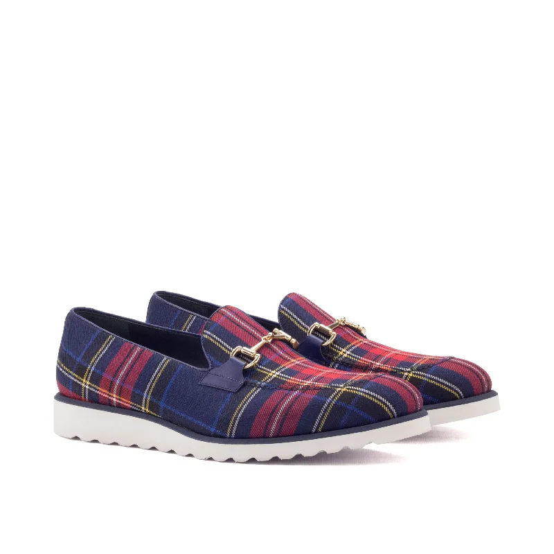Stylish Shoes For Men DapperFam Luciano in Tartan / Navy Men's Sartorial & Italian Leather Loafer