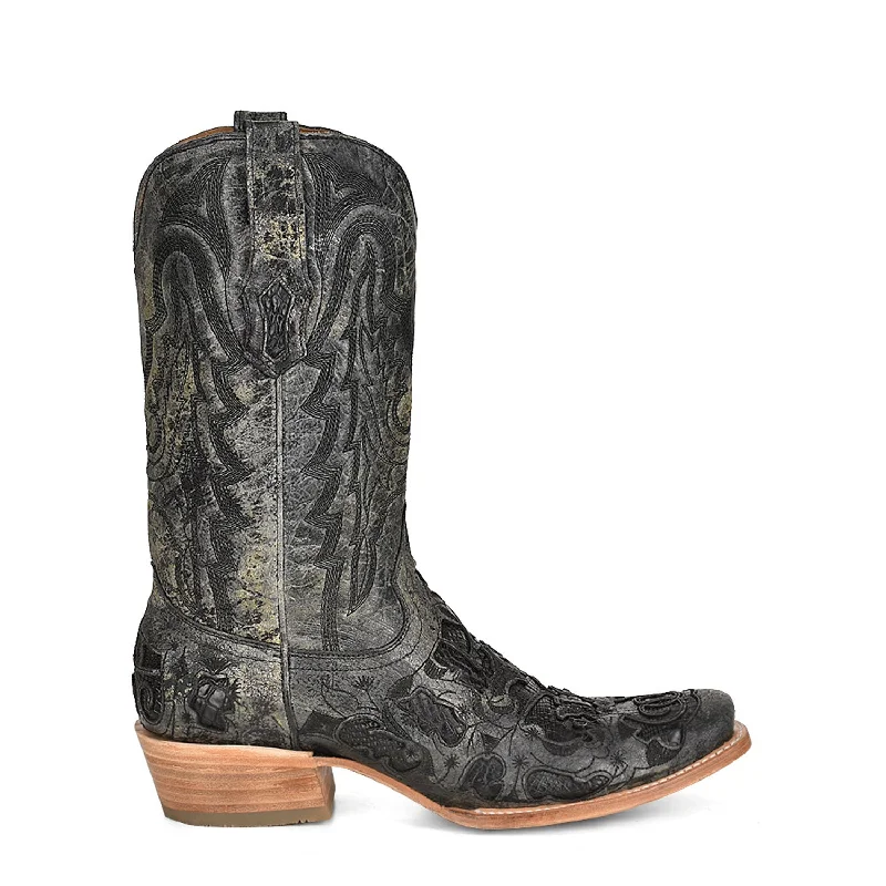 Men's Supportive Boots Corral Womens Inlay Horseman Toe Black Alligator Leather 12.5in Cowboy Boots
